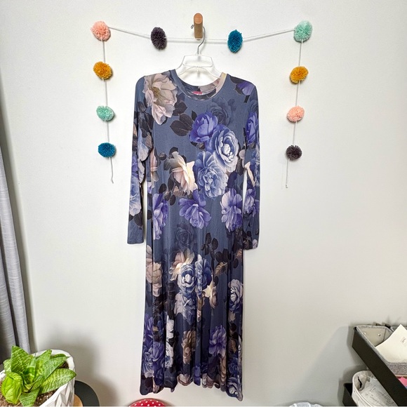 Johnny Was Grey Peony Long Sleeve Floral Dress - Picture 2 of 11